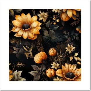 Sunflowers, Chrysanthemums, and Sage Noir Posters and Art